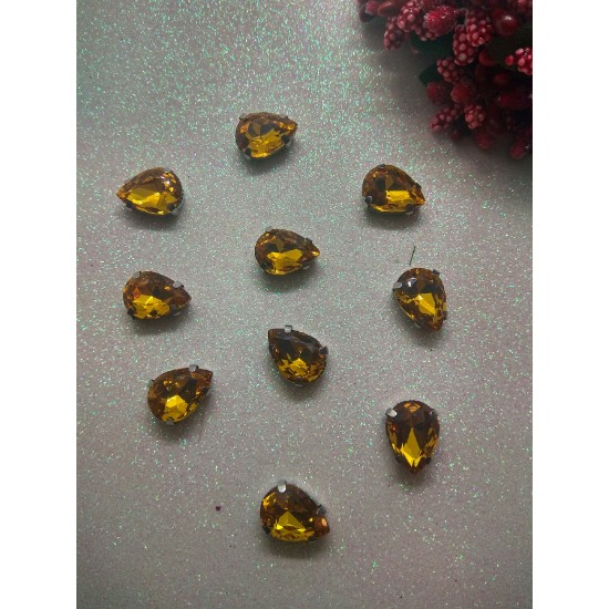 Стразы в цапах "Капля" цв. желтый, цена за 1 шт